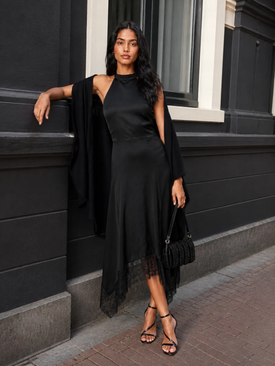 Andamane black halter dress jimmy choo heels