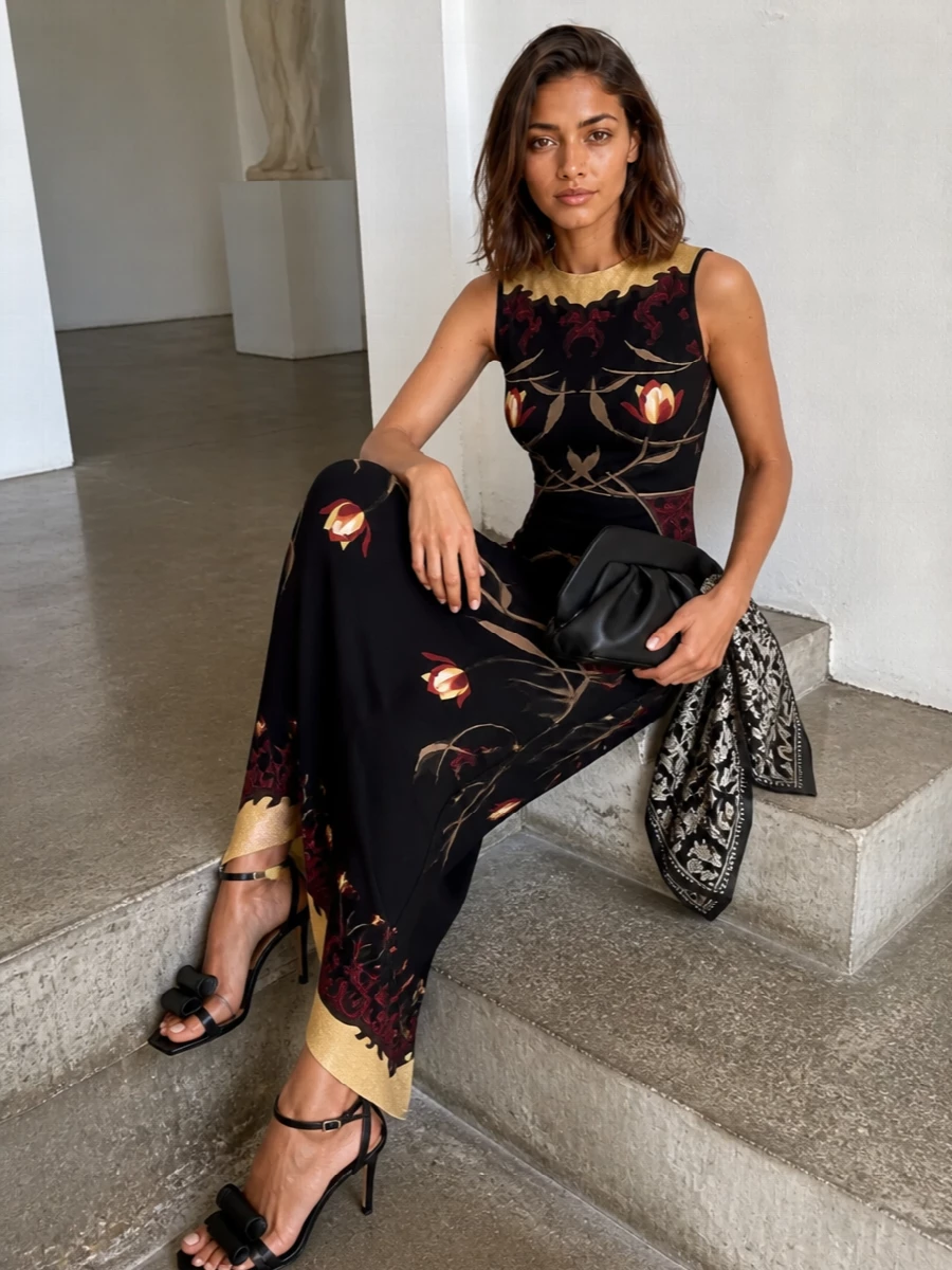 Marine serre maxi dress black evening accessories