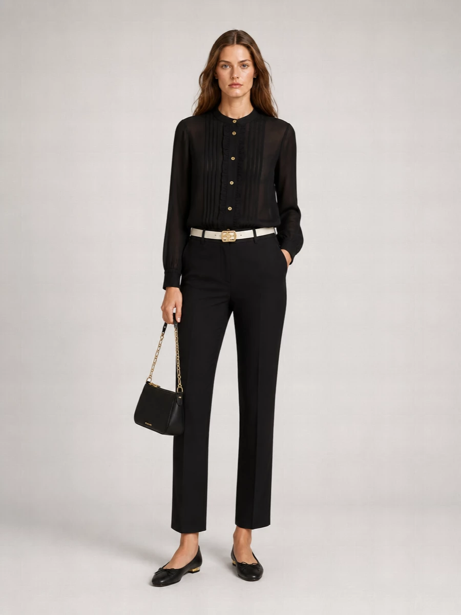 Michael Kors Silk Blend Pleated Ruffled Blouse