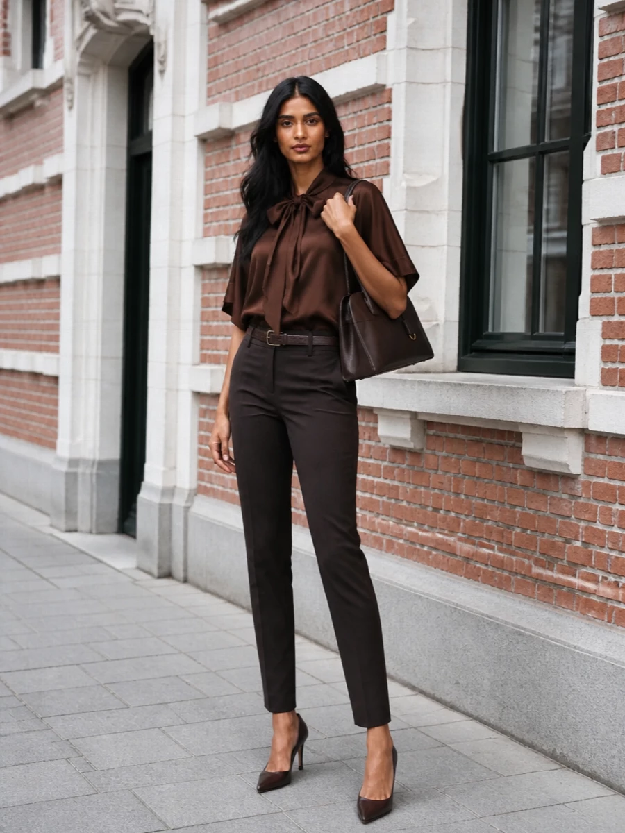 Alberta ferretti brown trousers satin blouse