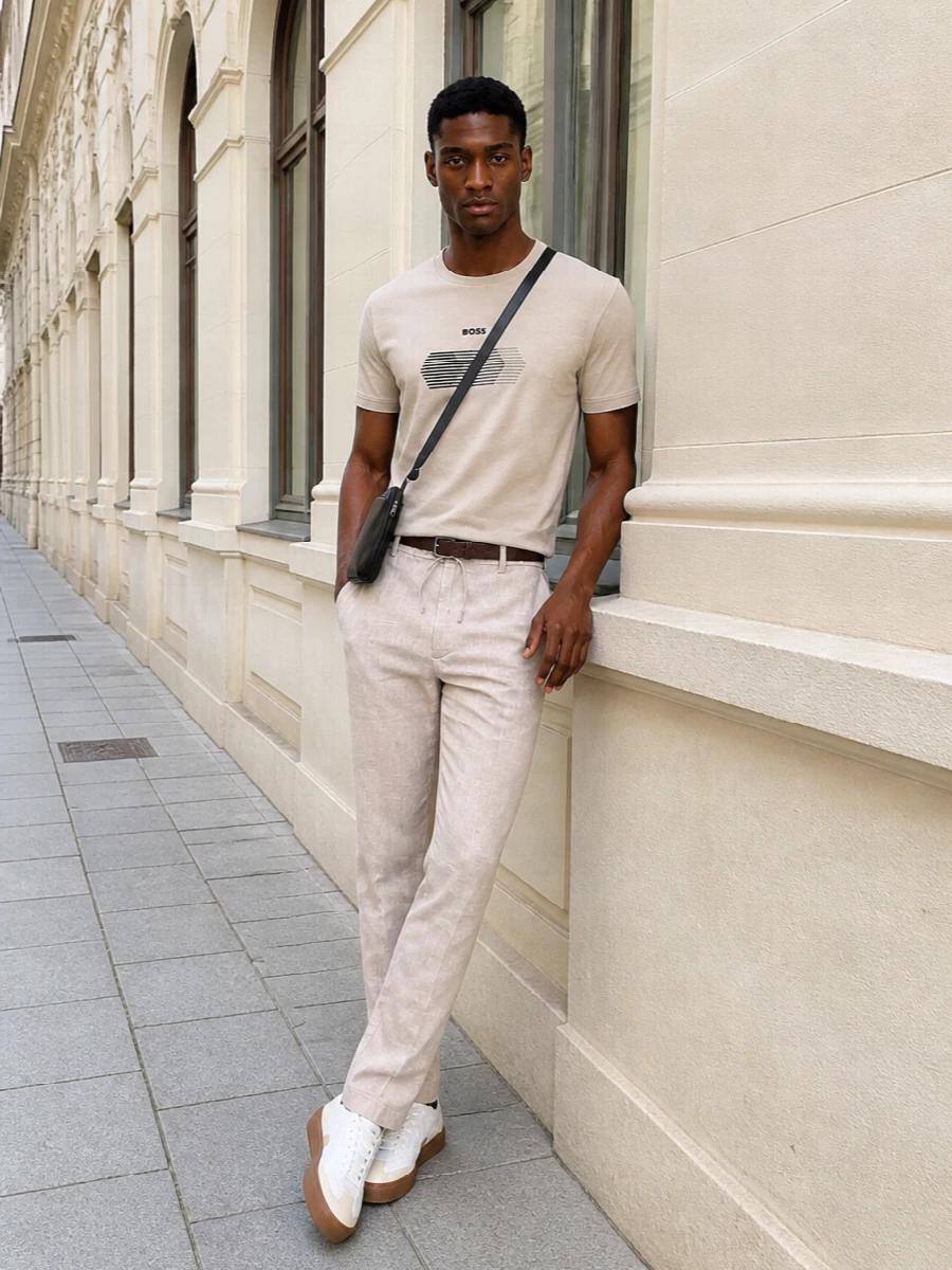 Boss sand tee beige trousers sneakers