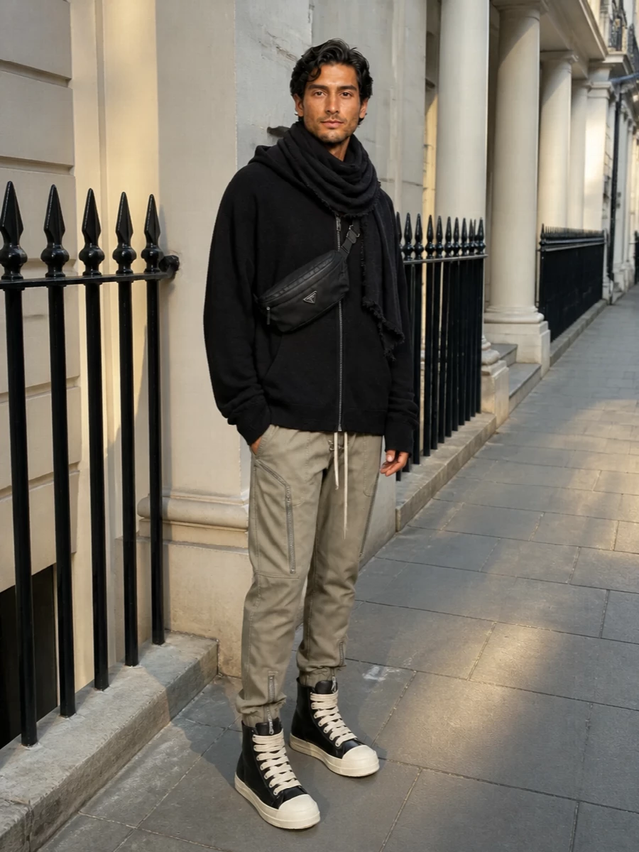 Rick owens joggers black zip hoodie high tops