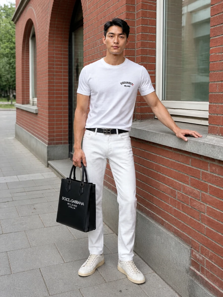 Dsquared2 white jeans logo tee neutral sneakers