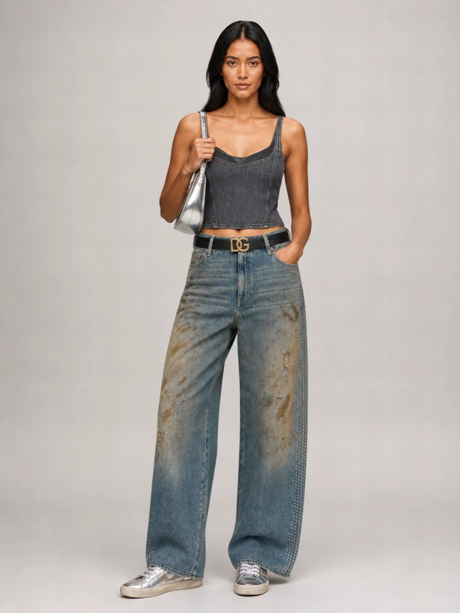 Golden Goose Studded Wide-Leg Denim Boyfriend Jeans