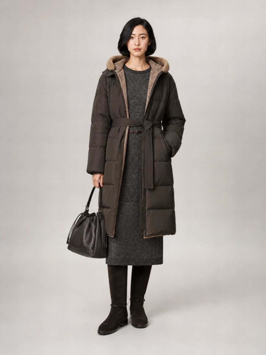 Brunello Cucinelli Down Quilted Belted Hooded Parka Coat