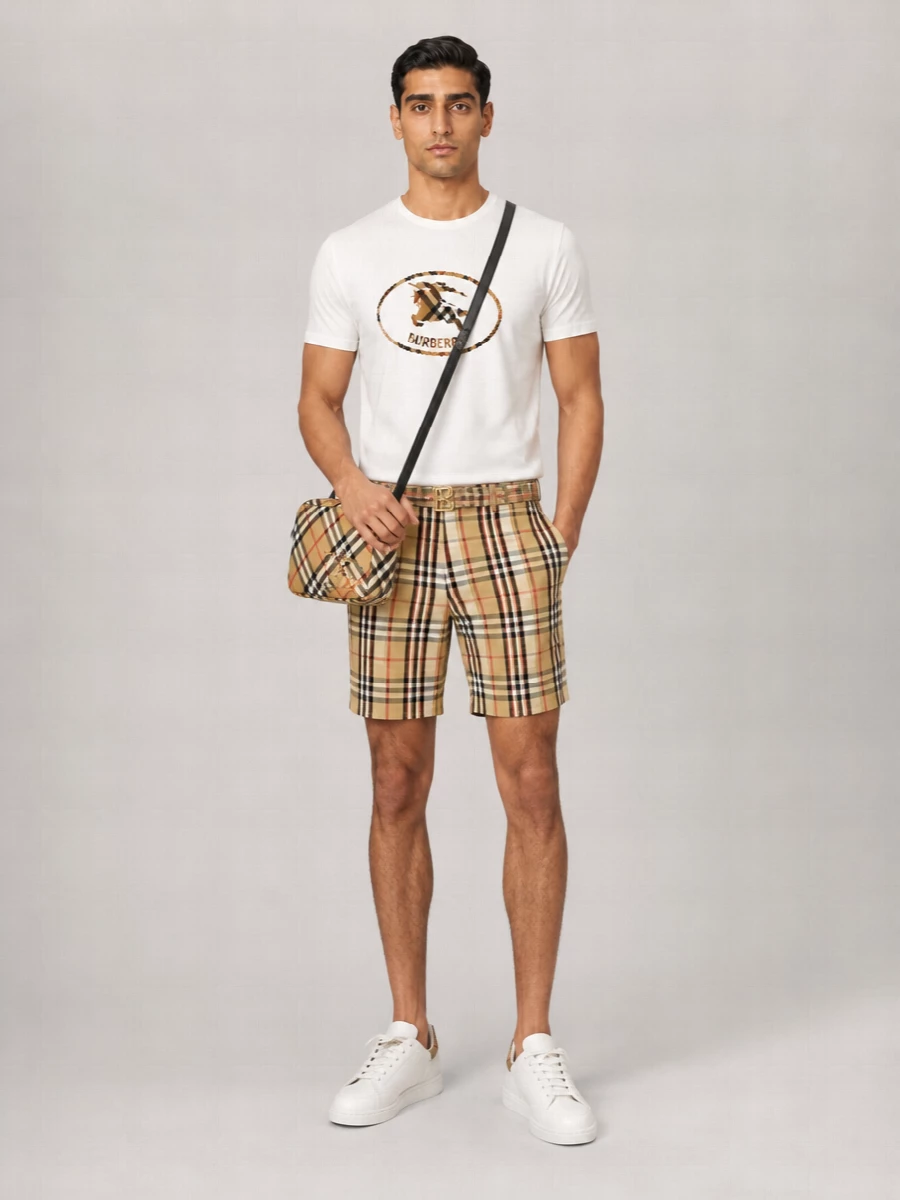 Burberry Checked Cotton T-Shirt