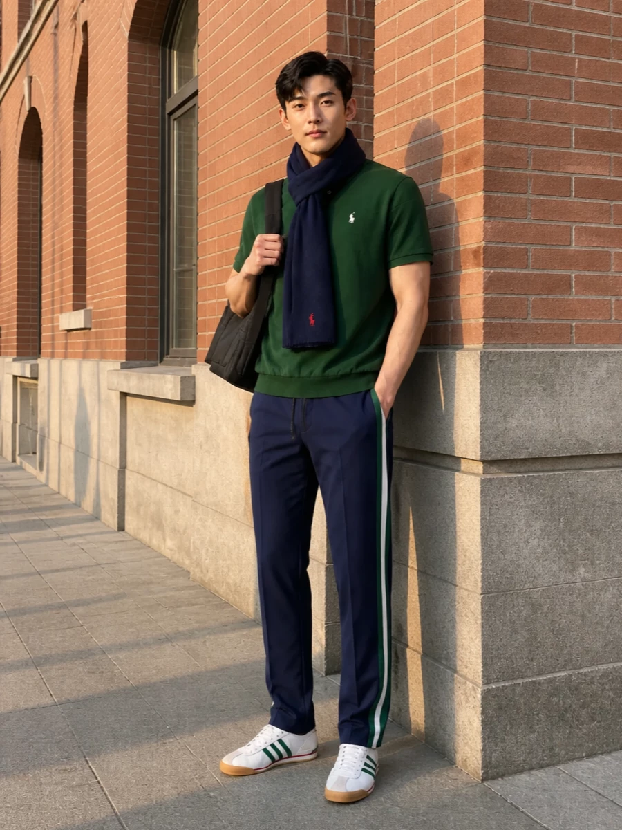 Polo ralph lauren track pants adidas green sneakers