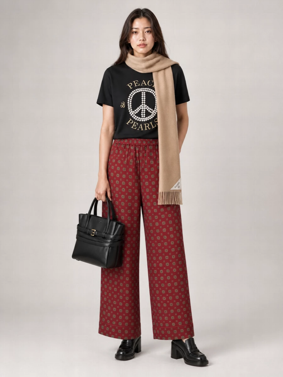 Moschino Silk High-Rise Straight-Leg Printed Trousers