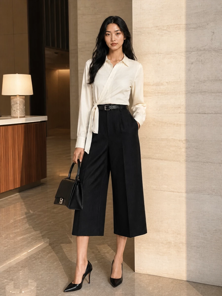 Balenciaga culottes asymmetric shirt black pumps