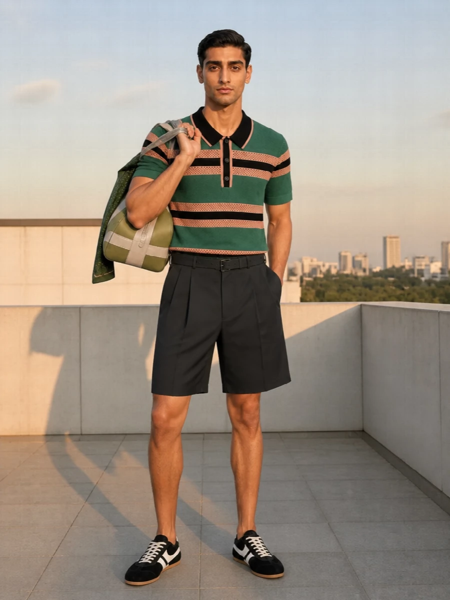 Dries van noten striped polo tailored shorts