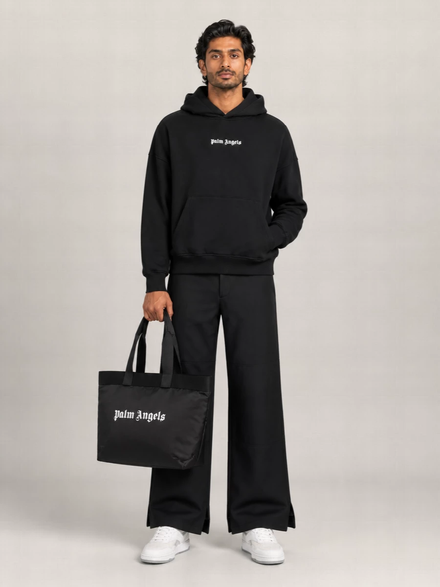 Palm Angels Cotton Oversized Logo Print Hoodie