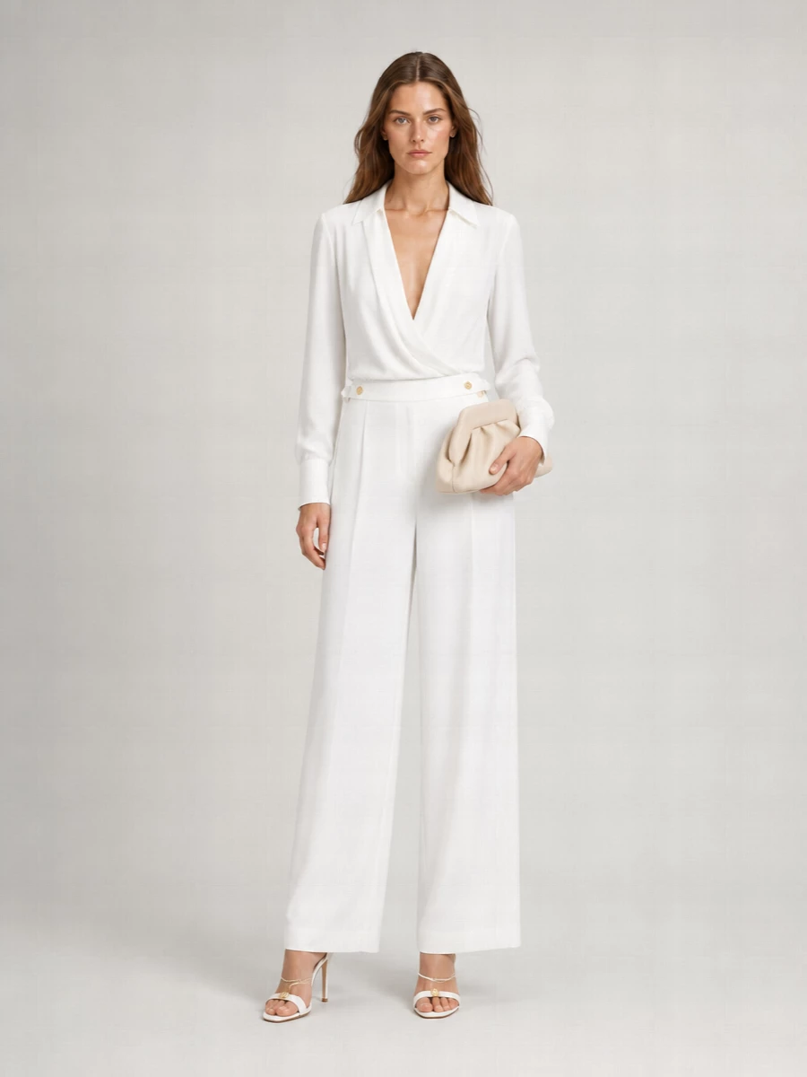 Elisabetta Franchi Viscose Draped V-Neck Long-Sleeve Bodysuit