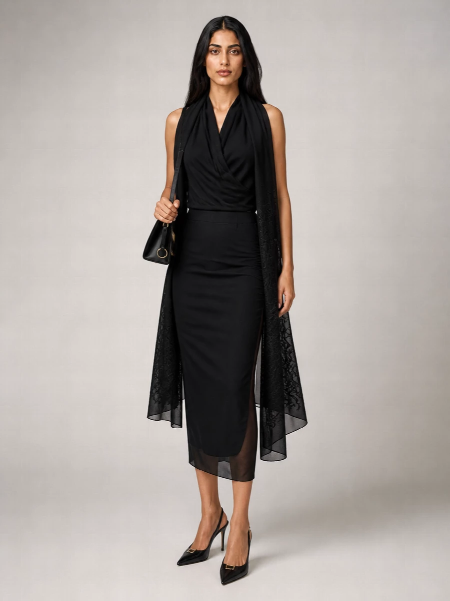 Ami Paris Sleeveless Lavalliere Jersey Blouse