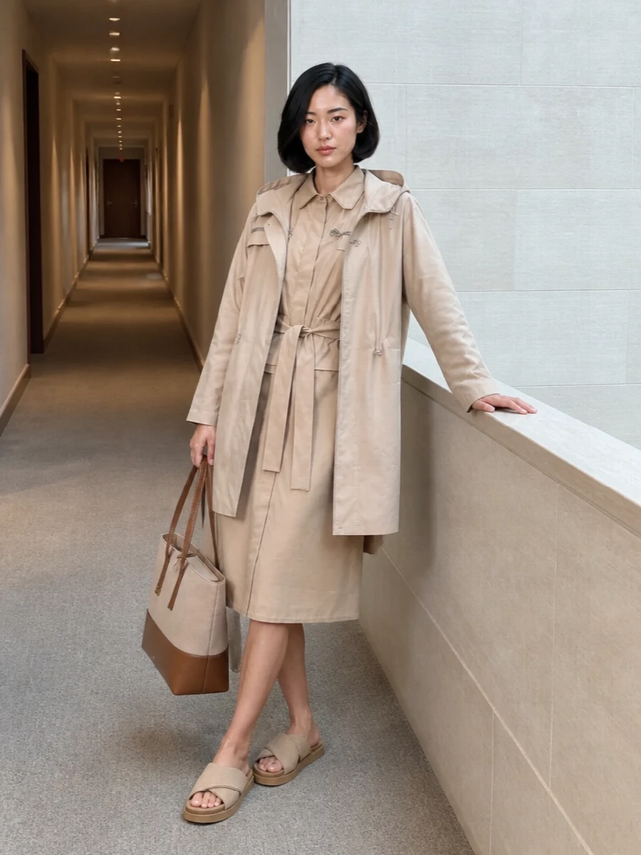 Fabiana filippi beige shirt dress fay parka outfit