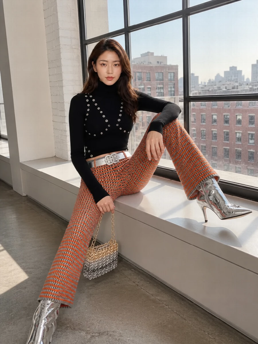 Paco rabanne flares off white cropped turtleneck