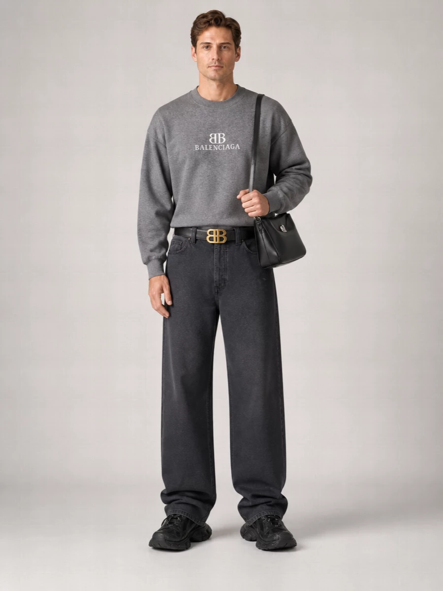 Balenciaga Oversized Cotton Logo-Print Crewneck Sweatshirt