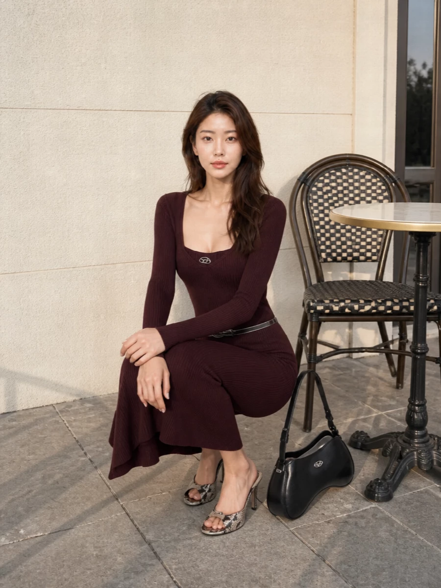 Diesel burgundy midi dress black mule heels