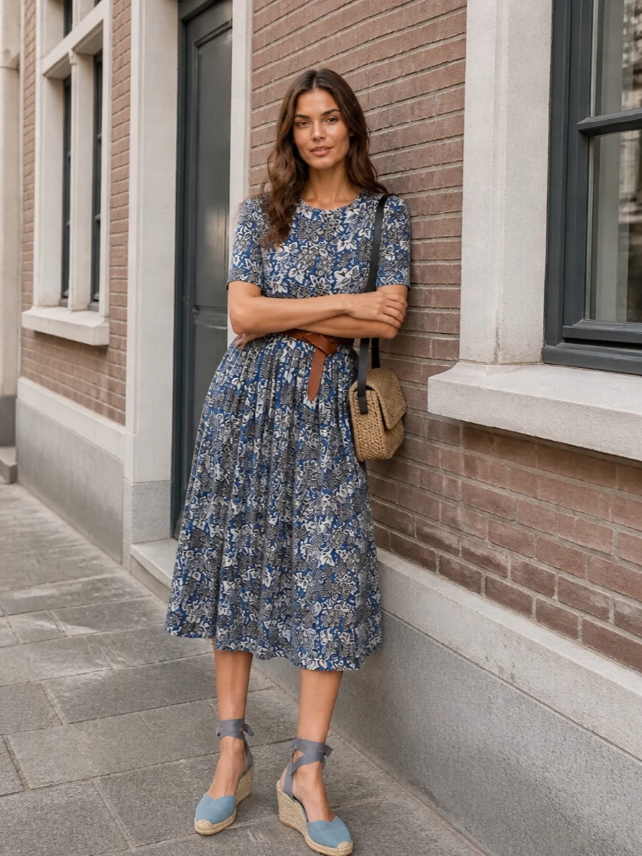 Weekend max mara floral midi dress with espadrilles