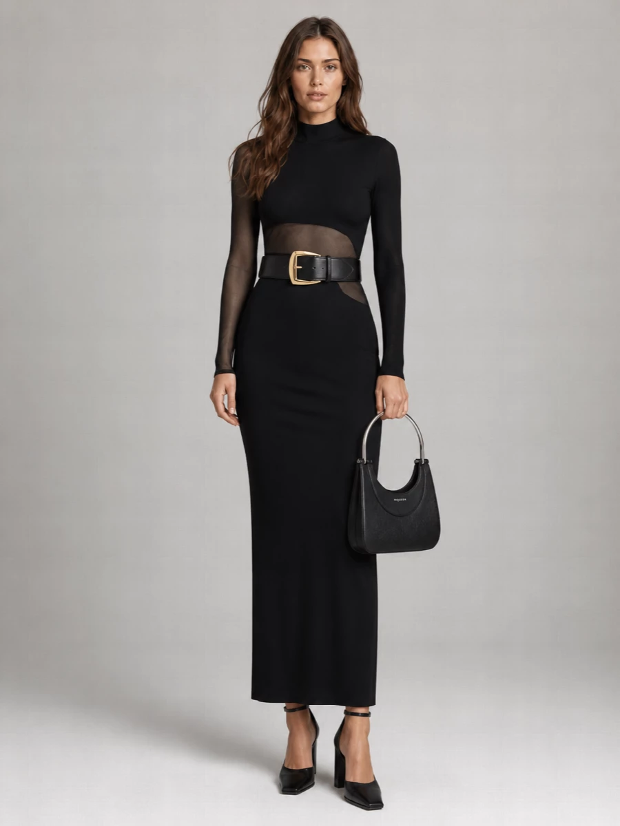Alaïa Cutout Long-Sleeve Maxi Dress