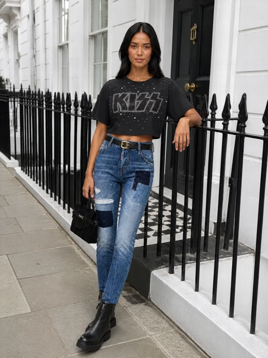 Dsquared2 kiss tee distressed jeans combat boots