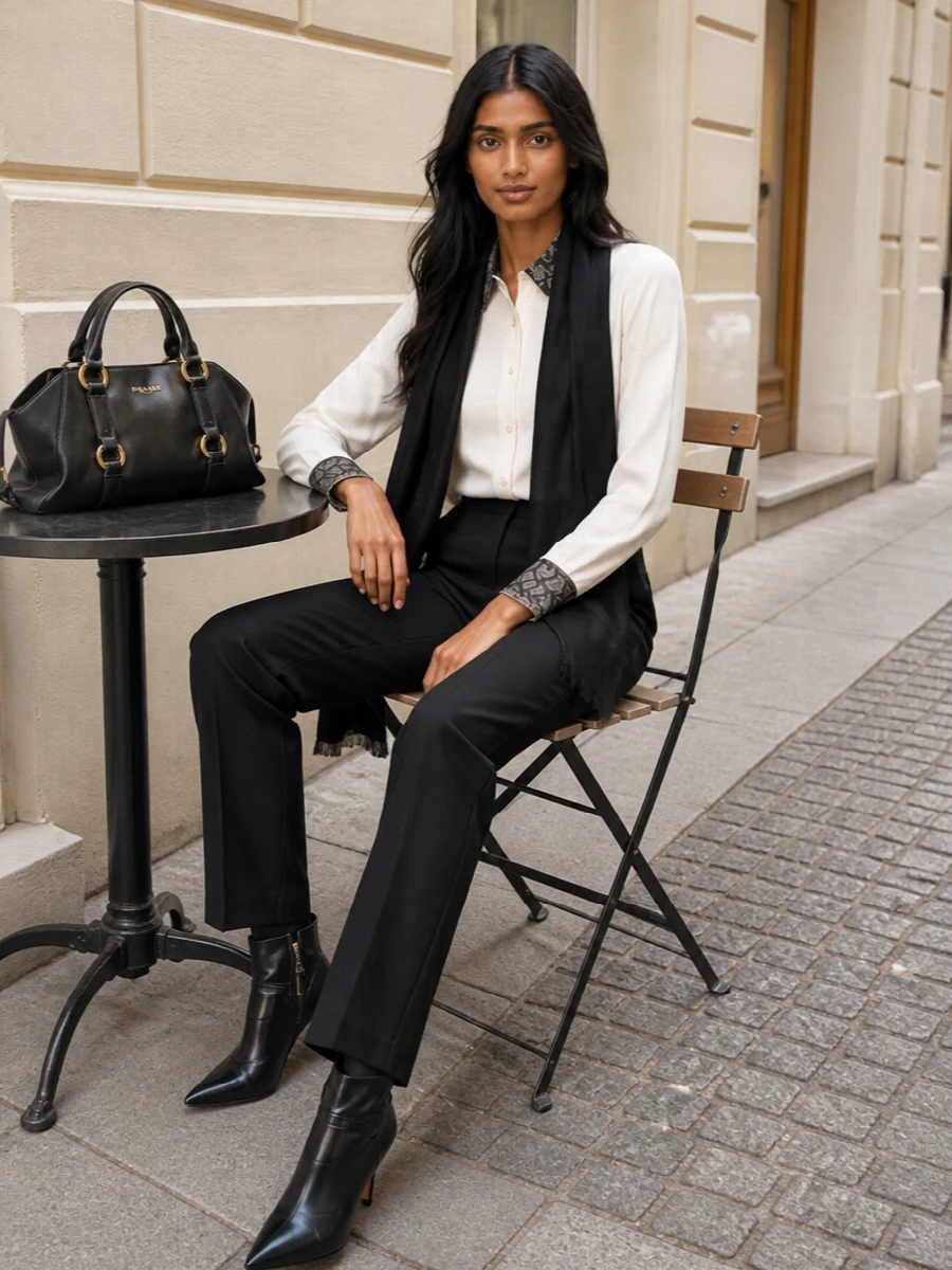 Alexander mcqueen ivory shirt black tailored trousers