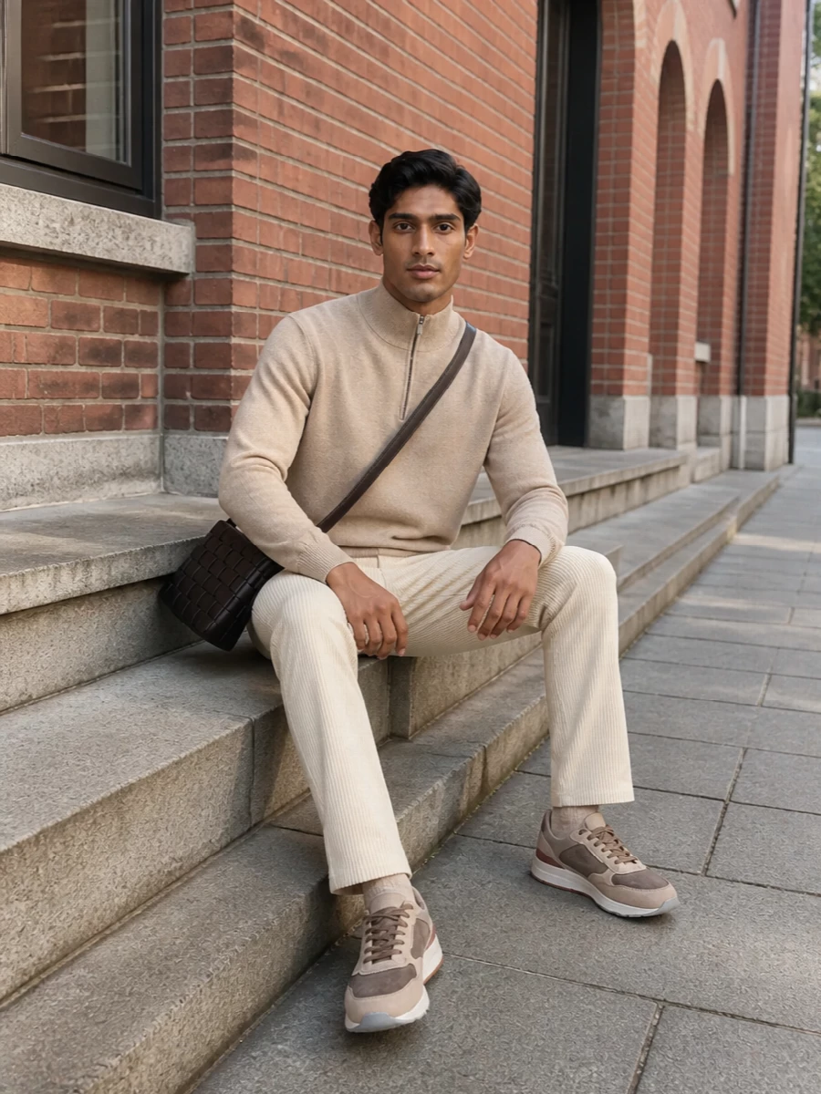 Brunello cucinelli beige half zip cream trouser