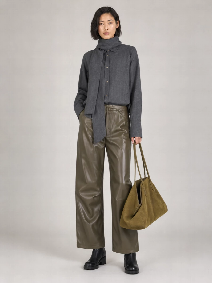 Darkpark Faux Leather Relaxed-Fit Wide-Leg Trousers