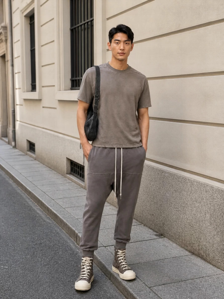 Rick owens drkshdw taupe joggers outfit