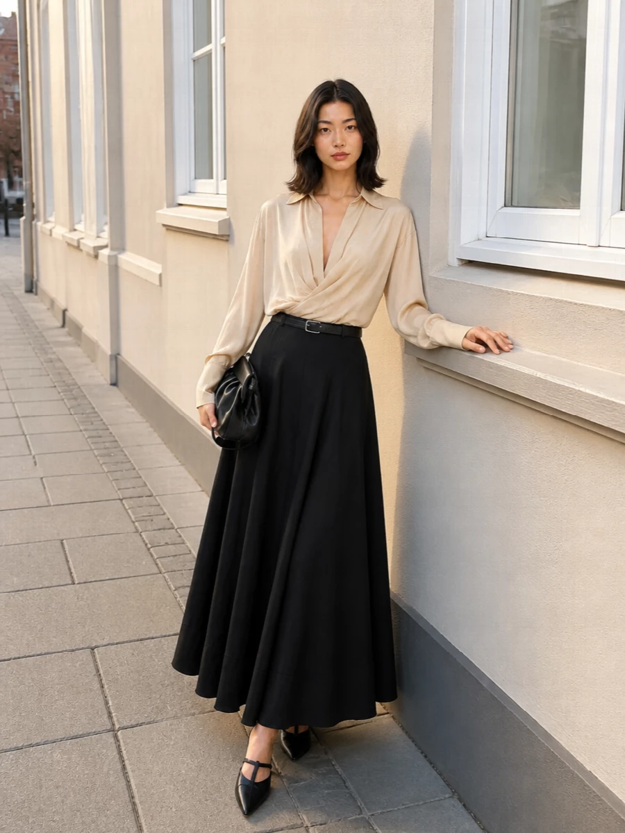 Ann demeulemeester bodysuit black maxi skirt outfit