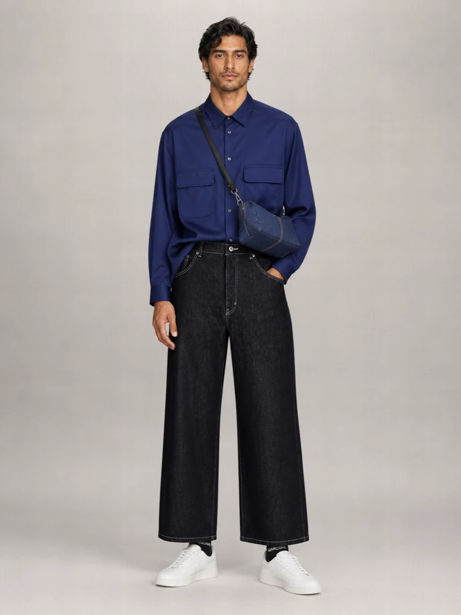 Comme des Garçons contrast stitching wide-leg denim jeans