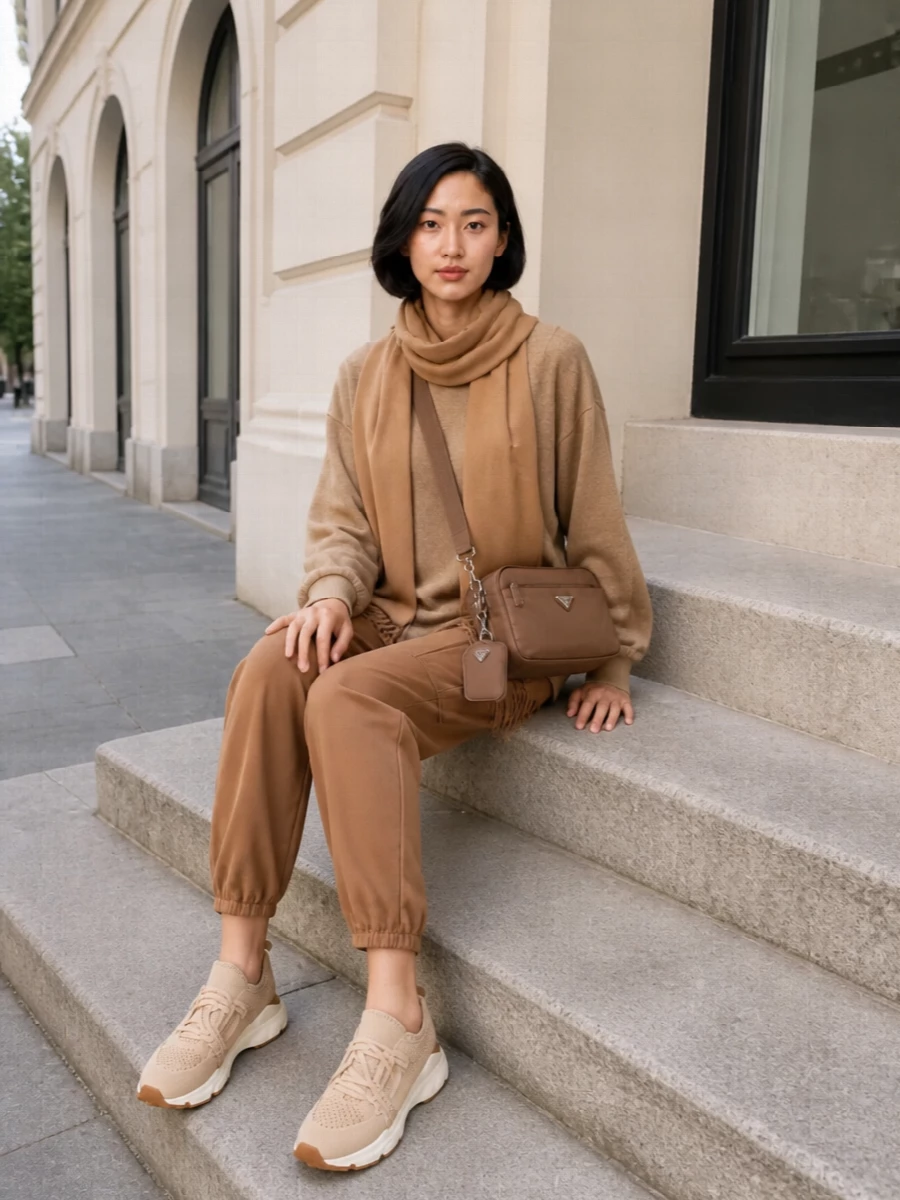 Max mara camel joggers tods beige sneakers