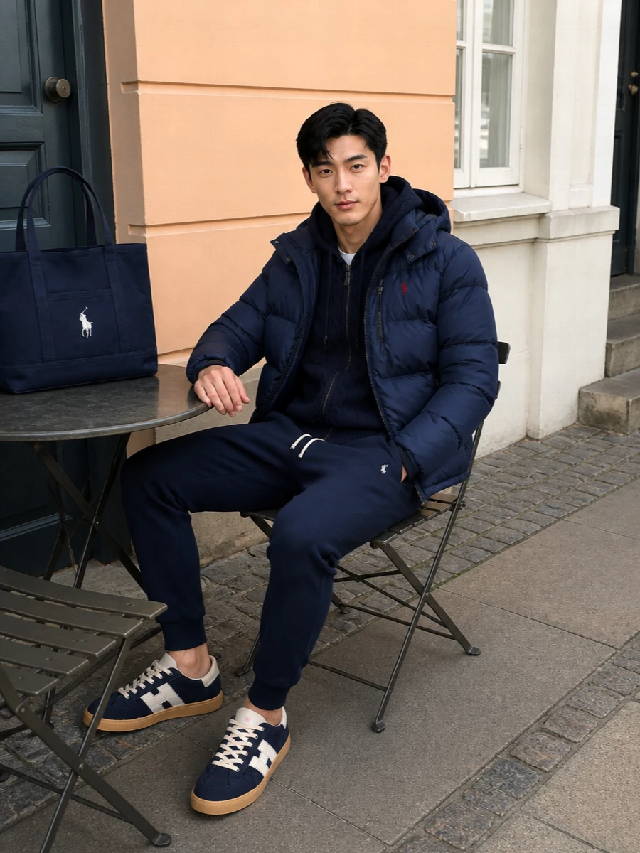 Polo ralph lauren navy puffer jogger outfit