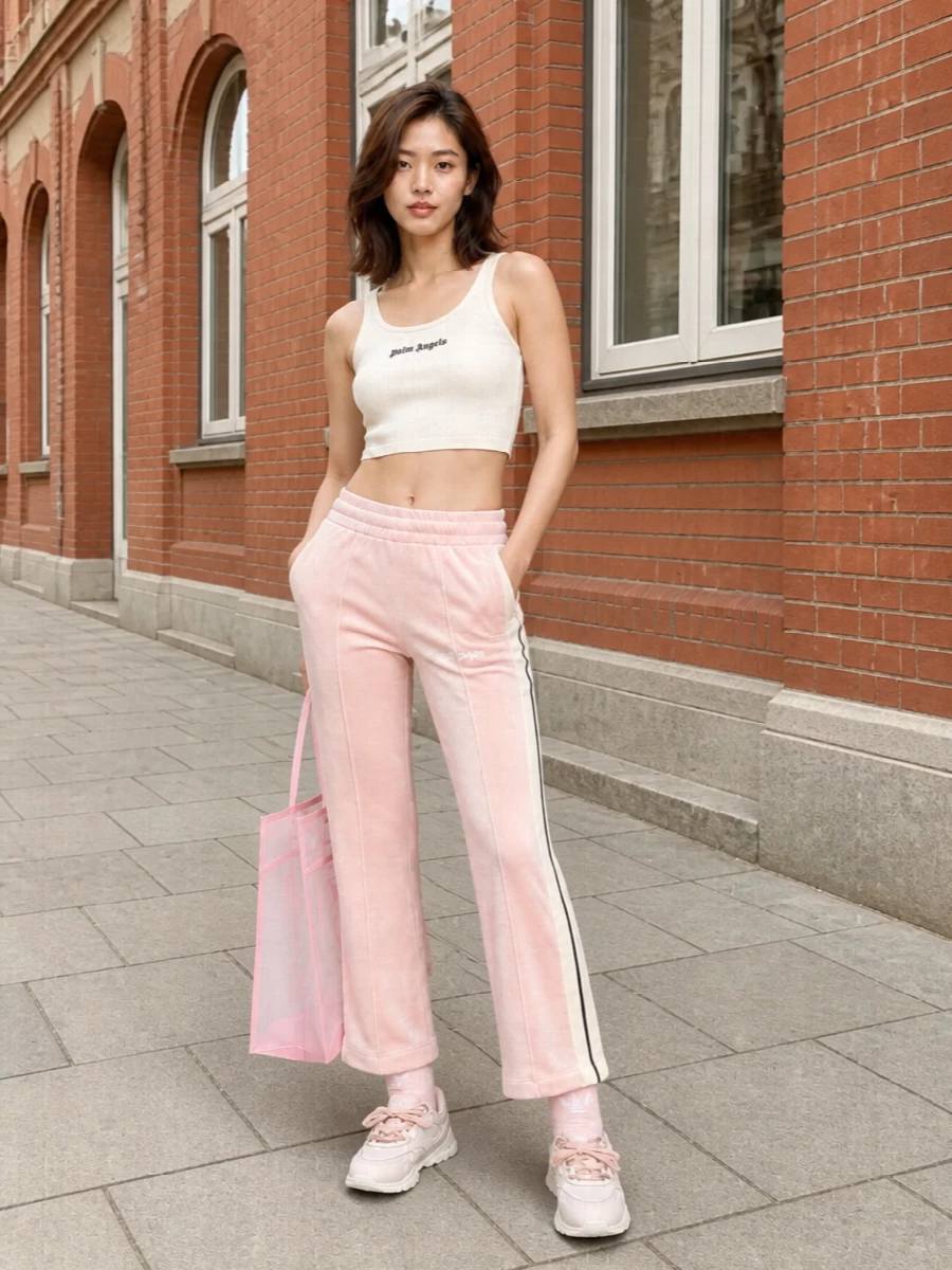 Palm angels blush track pants cropped tank outfit