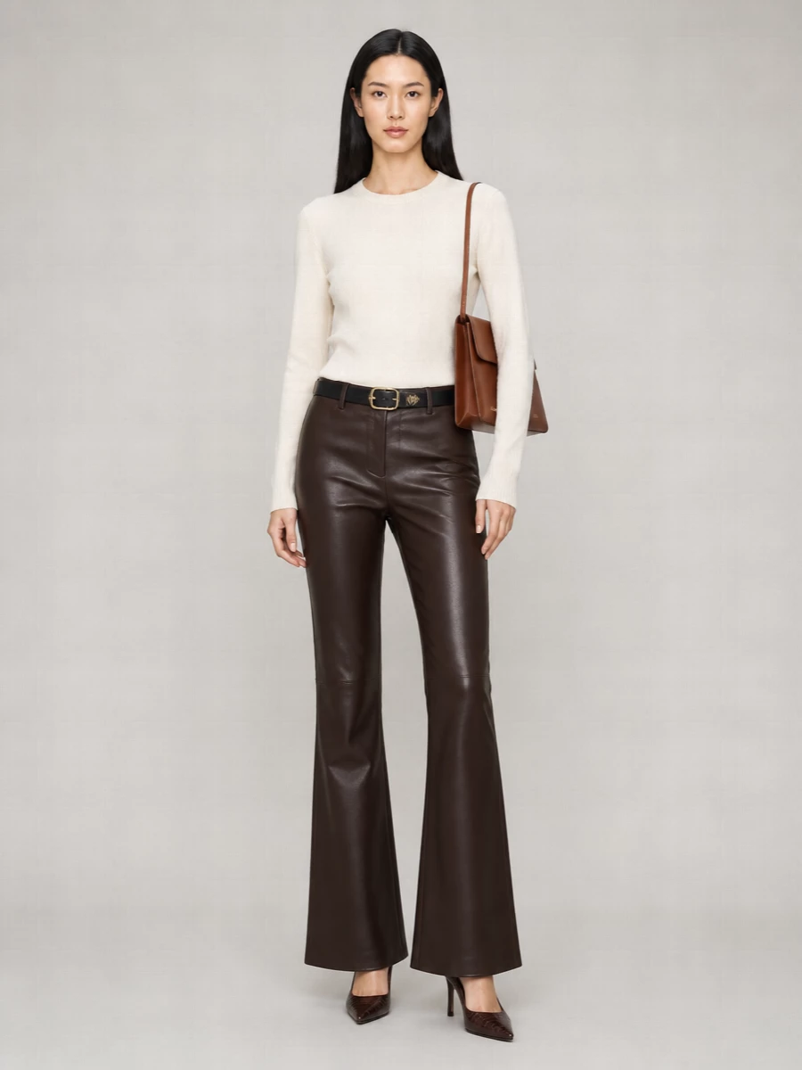 S Max Mara Faux Leather High-Rise Flared Trousers