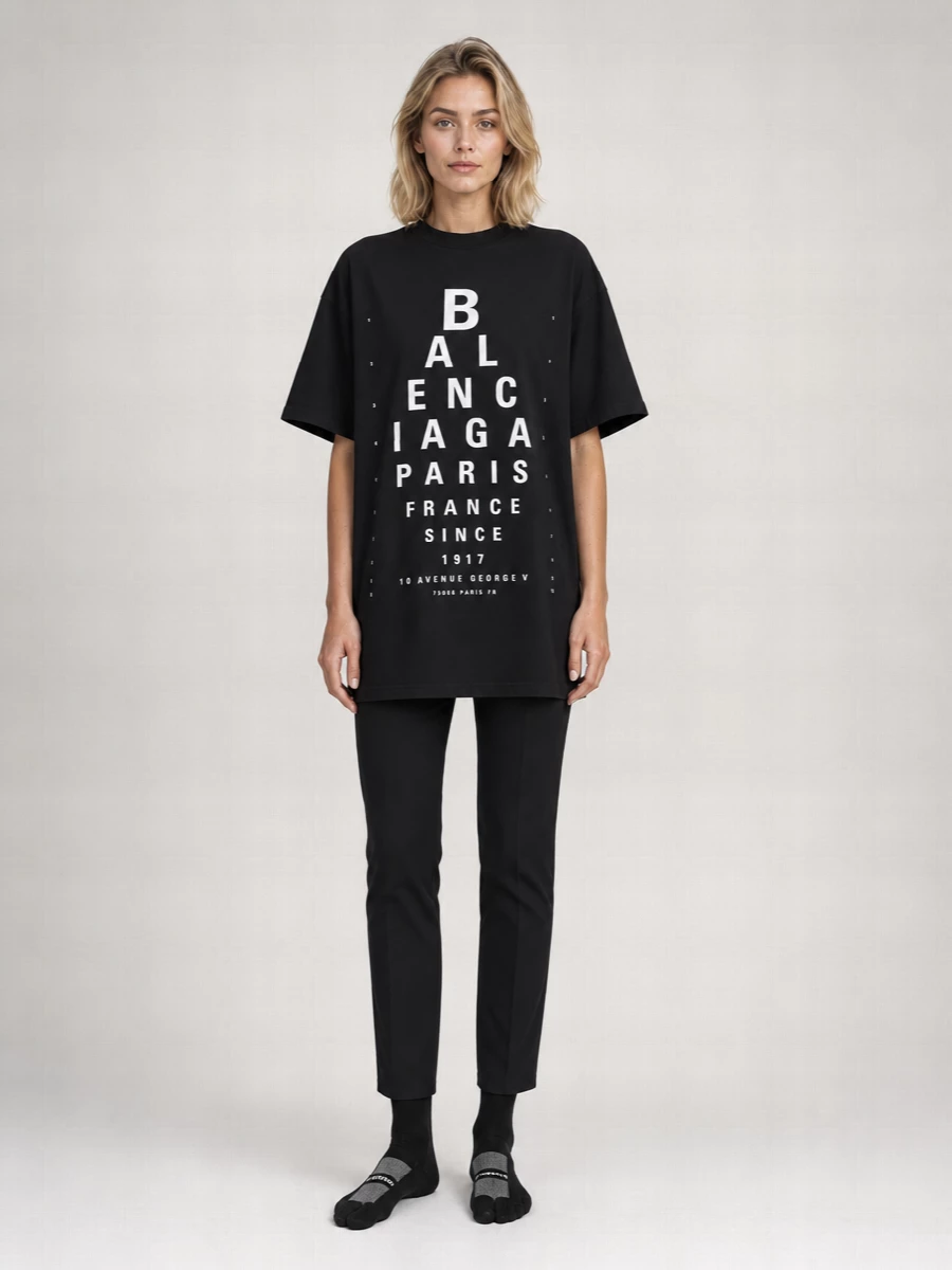 Balenciaga Cotton Oversized Distressed Logo Print T-Shirt
