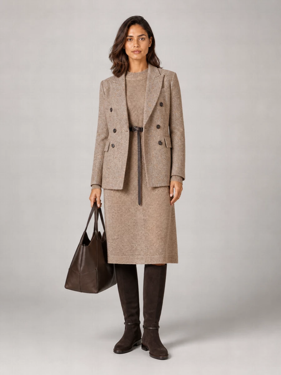 Brunello Cucinelli Wool Double-Breasted Donegal Coat