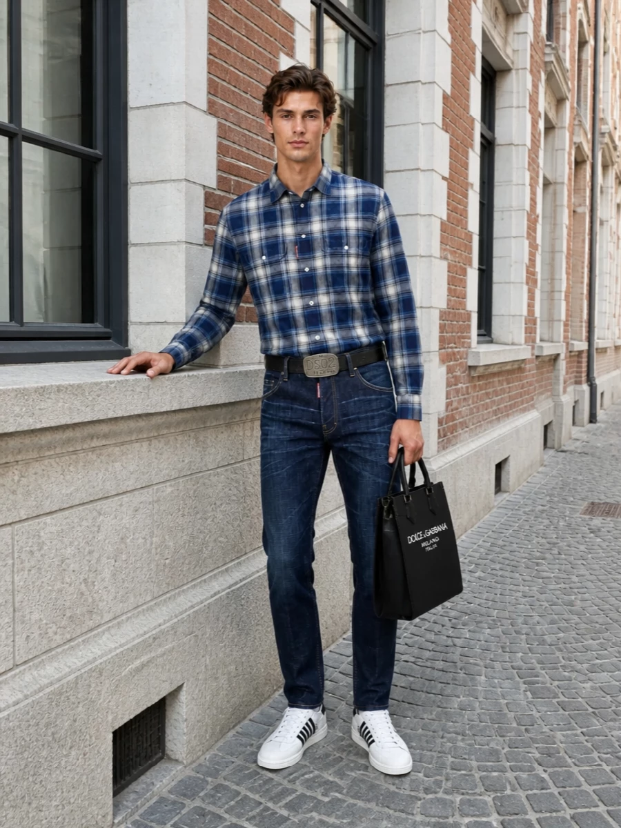 Dsquared2 jeans plaid shirt white sneakers