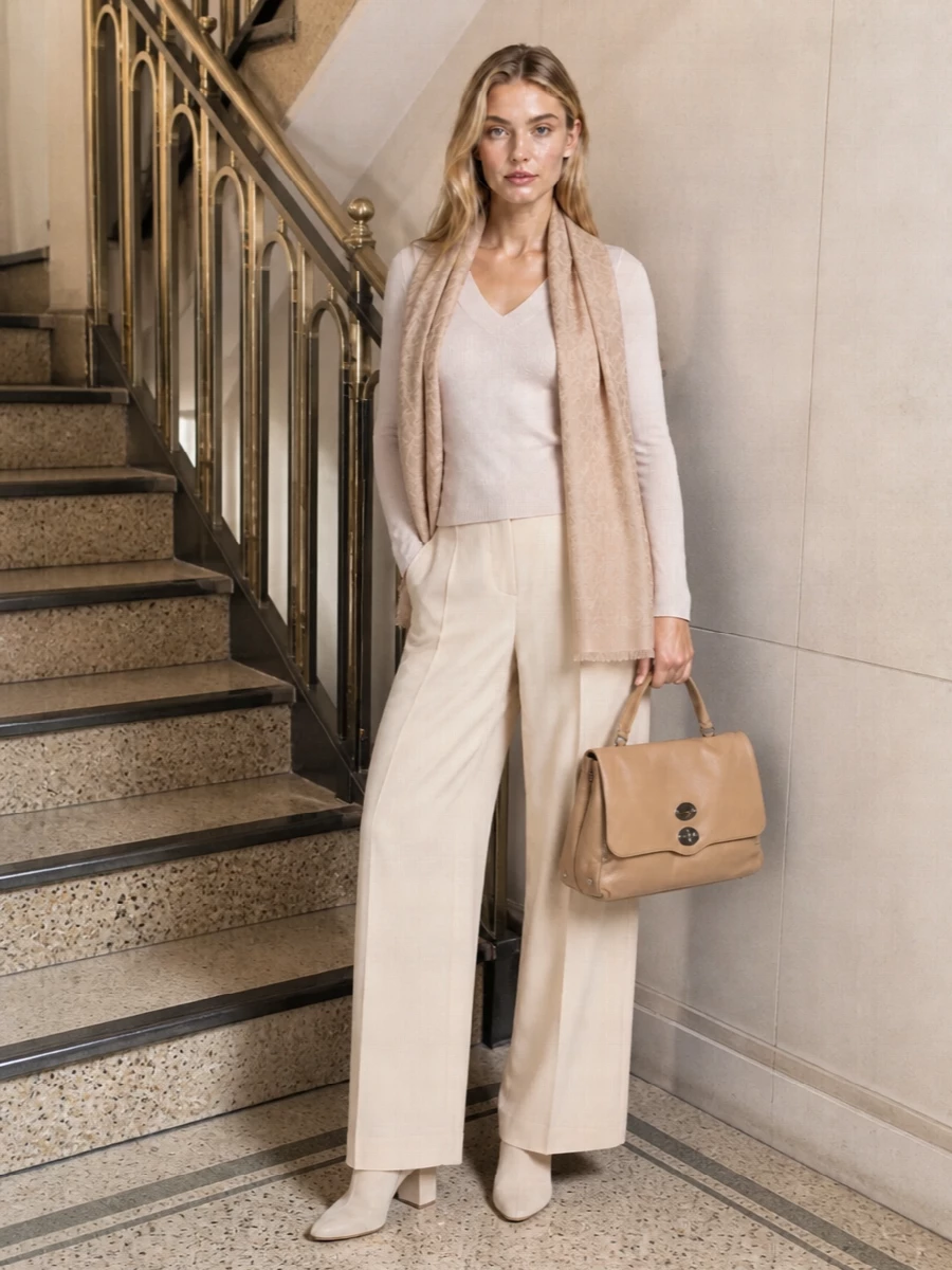 Max mara wide leg trousers blush knit outfit