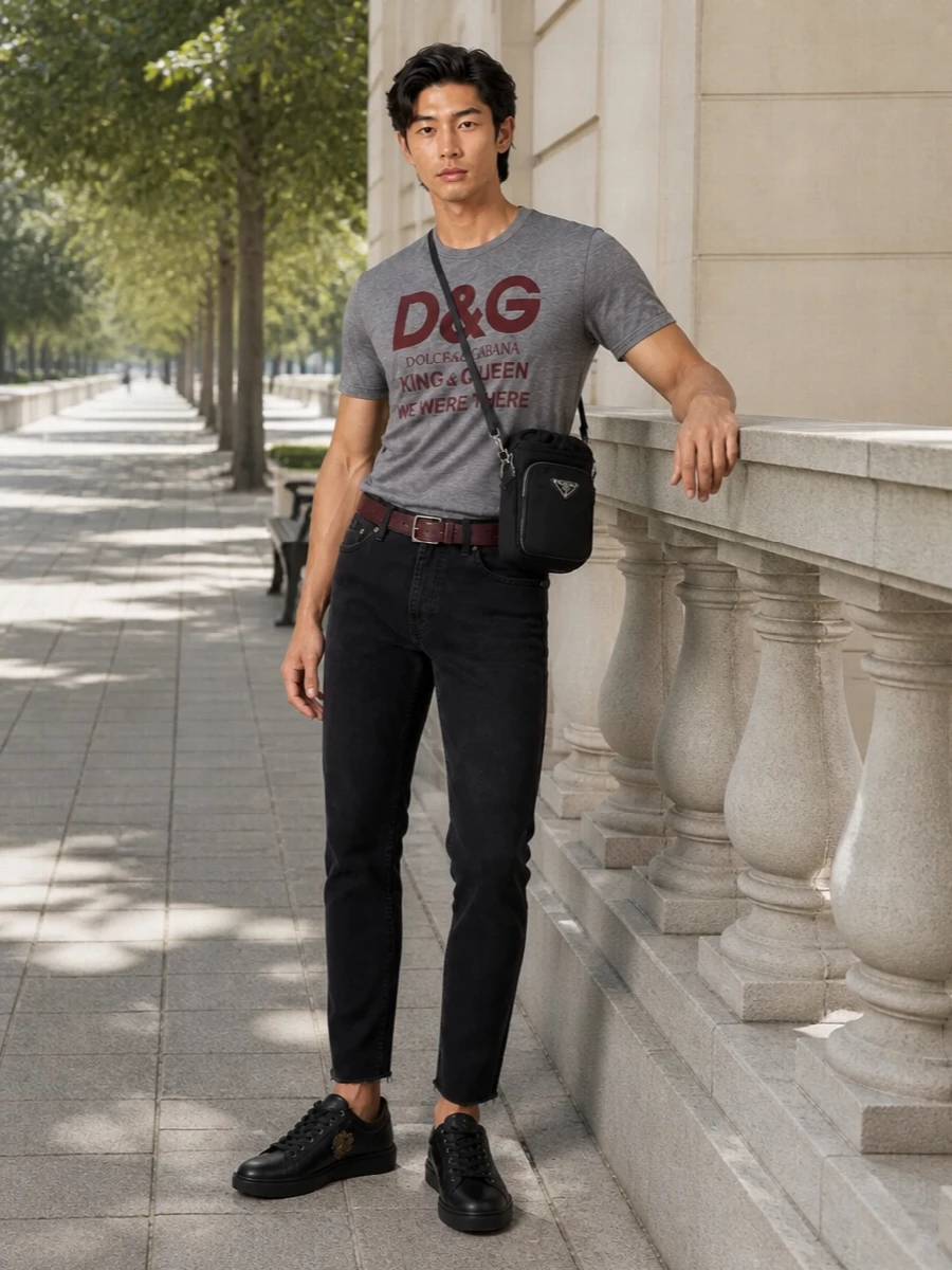 Dolce gabbana logo tee black jeans outfit