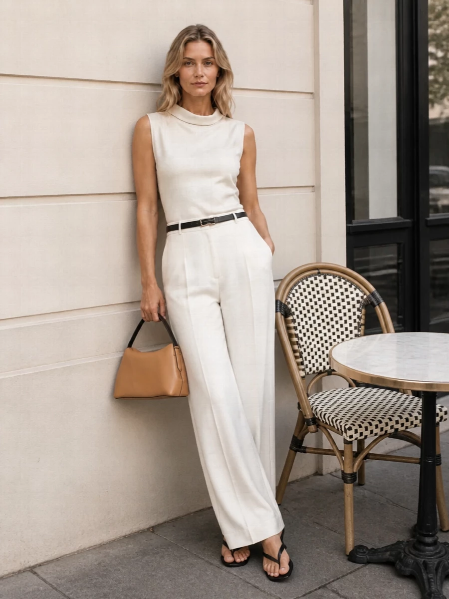 Toteme ivory wide leg trousers shell outfit