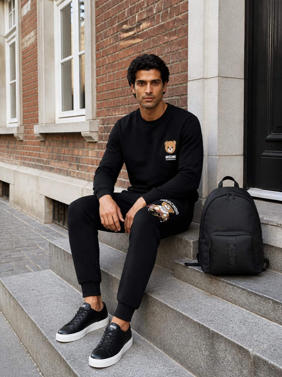 Moschino bear sweatshirt joggers streetwear outfit