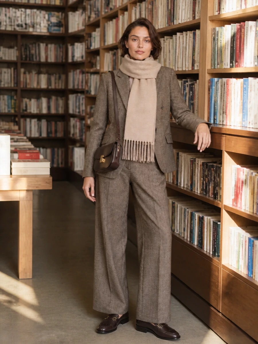 Burberry wide leg trousers checked blazer outfit