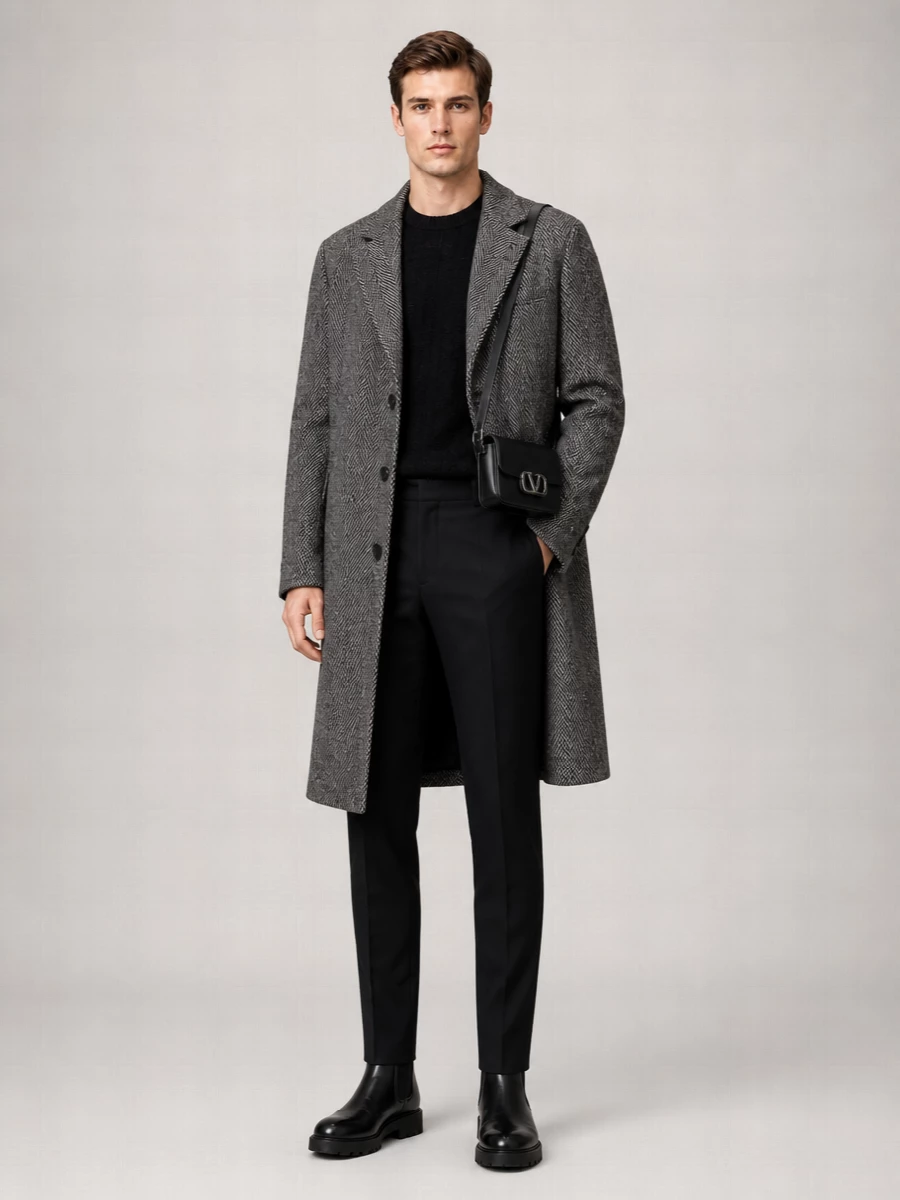Givenchy Wool Herringbone Single Breasted Coat