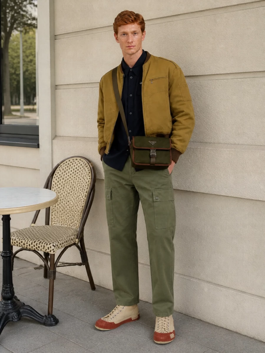 Visvim bomber olive cargo pants canvas sneakers