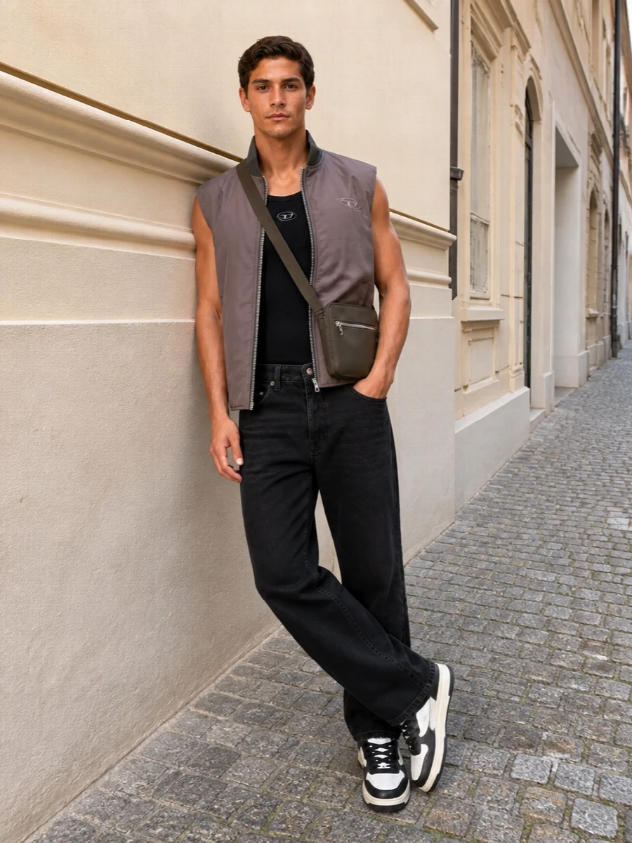 Diesel vest black tank washed black jeans outfit