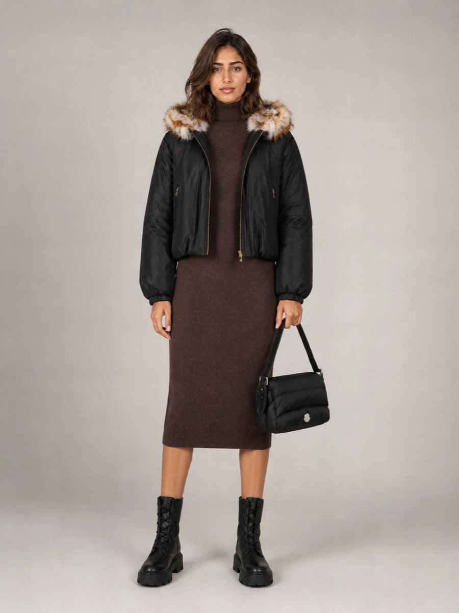 Moose Knuckles shearling hooded bomber jacket