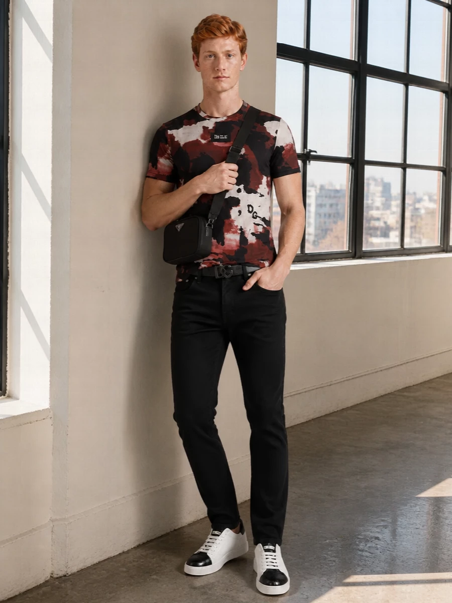 Dolce gabbana camo tee black jeans outfit