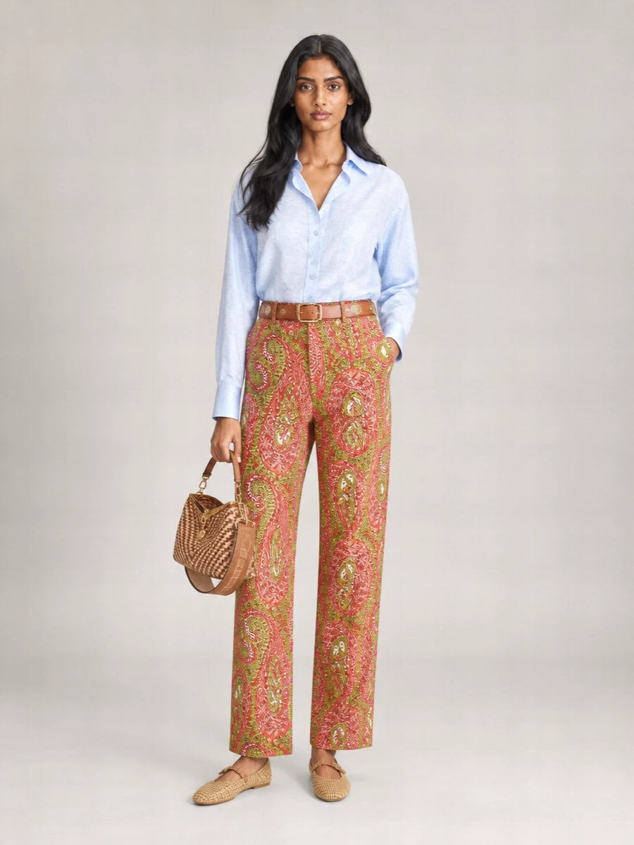 Etro Printed High-Rise Bootcut Cropped Straight Trousers