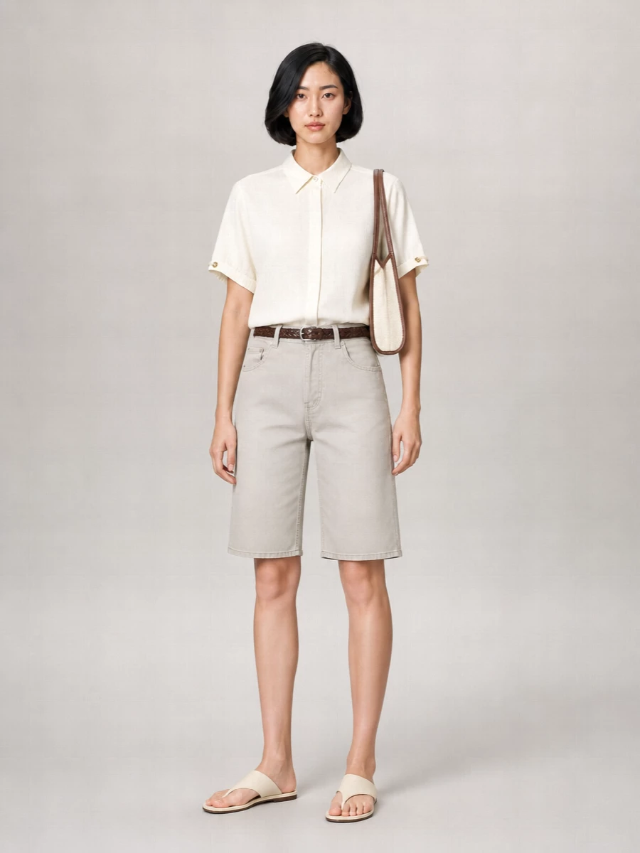 Haikure Twill Straight-Leg Knee-Length Shorts