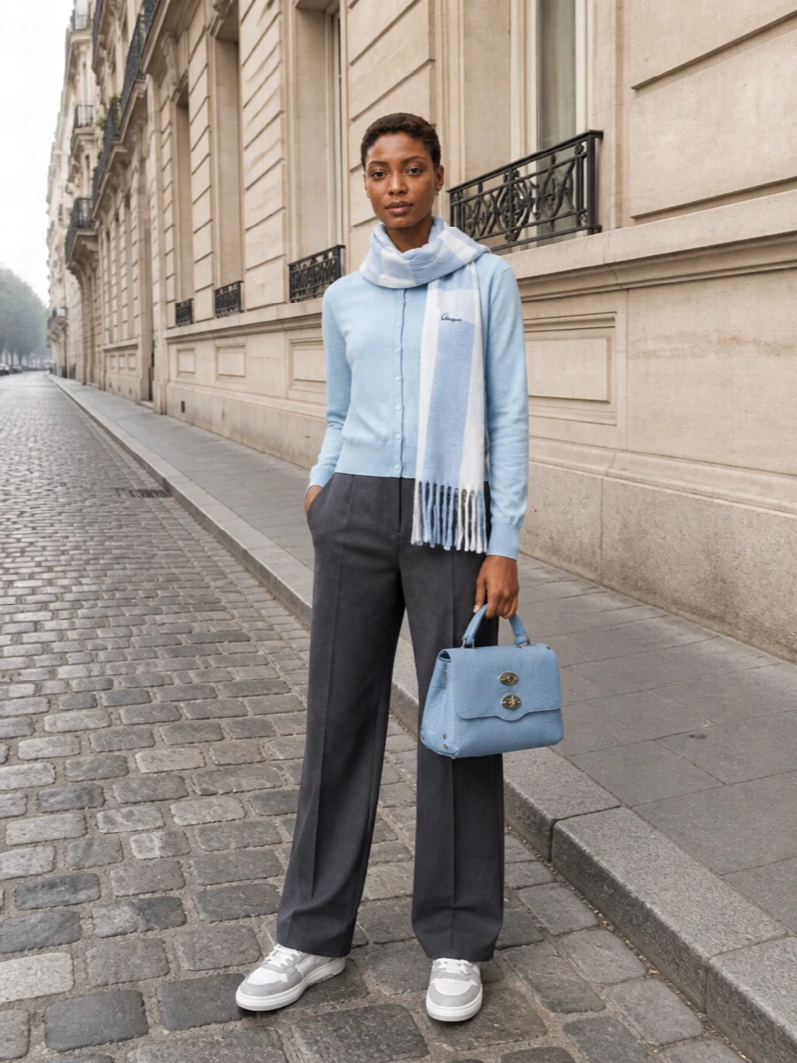 Kenzo cardigan wide leg trousers sneakers